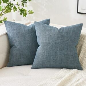 Pack of 2 Decorative Linen Burlap Pillow Covers Solid Throw 18x18 Dusty Blue.